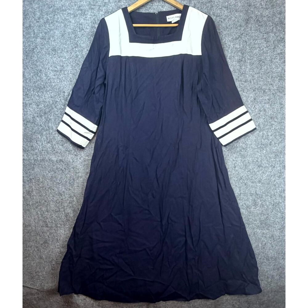 Vintage Betsy's Things Dress Women 6 Navy Blue Nautical Old Money Preppy Coastal